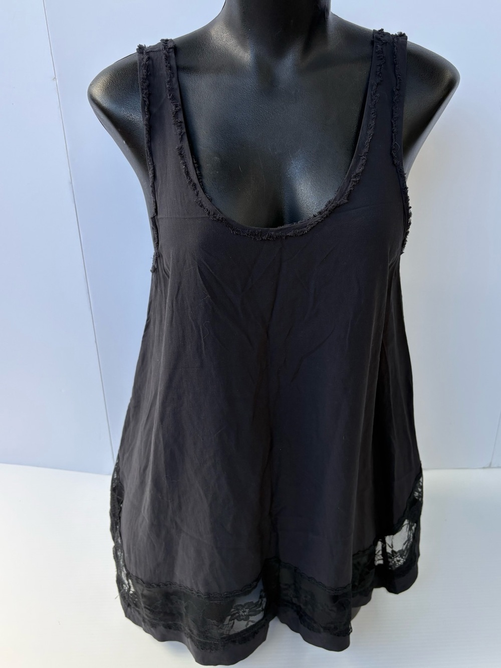 Black Lace-Trim Scoop Tank - Women